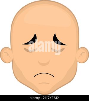 Vector illustration of a cartoon bald man's face with a sad expression Stock Vector