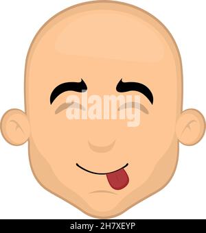 Vector illustration of the face of a cartoon bald man, with a tasty expression Stock Vector