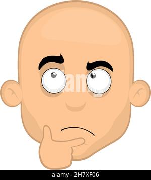 Vector emoticon illustration of the face of a cartoon bald man thinking Stock Vector