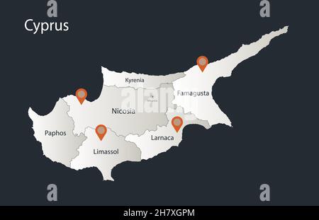 Cyprus political map of administrative divisions - districts. Flat ...