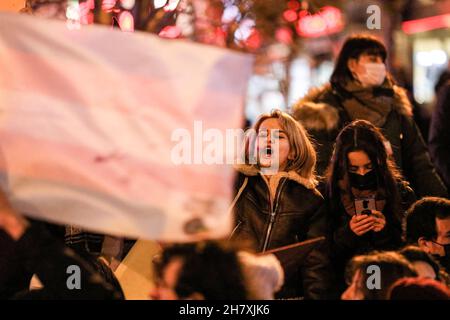 Ankara, Turkey. 25th Nov, 2021. A protester seen chanting slogans during the demonstration. Women in many cities of Turkey took part during the International Day for the Elimination of Violence against Women. Credit: SOPA Images Limited/Alamy Live News Stock Photo