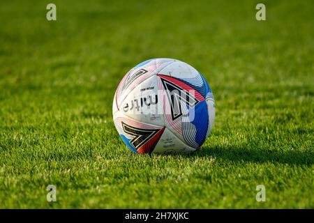 Swansea, UK. 25 November, 2021. A Mitre Delta Max match ball used during the Premier League Cup game between Swansea City Under 23s and Wolverhampton Wanderers Under 23s at the Swansea City Academy in Swansea, UK, UK on 25 November 2021. Credit: Duncan Thomas/Majestic Media. Credit: Majestic Media Ltd/Alamy Live News Stock Photo