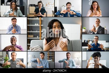 Sign Language Online Learning Collage. Video Conference Stock Photo