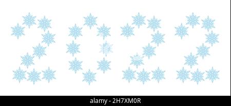 Illustration of the 2022 abstract winter snowflakes number Stock Vector