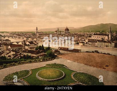 Cityscape view looking toward the cathedral, Florence, Italy, color photochrom print ca, 1890 to 1900 Stock Photo