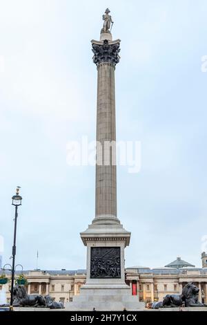 Nelson's Column in Trafalgar Square, seen from the top of Whitehall, London, UK Stock Photo