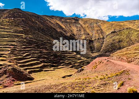 Terraced mountains at Palccoyo in Peru Stock Photo