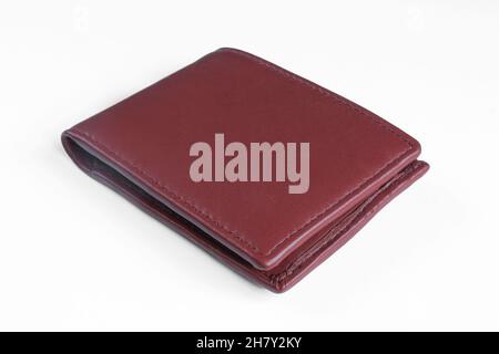 Folded leather wallet for men isolated on white background. Stock Photo