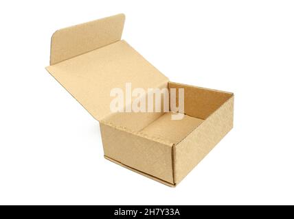 Opened carboard box isolated on white background Stock Photo