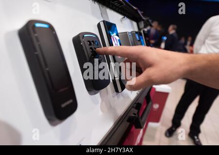 Finger print scan for enter security system Stock Photo