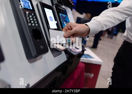Finger print scan for enter security system Stock Photo