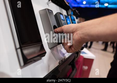 Finger print scan for enter security system Stock Photo