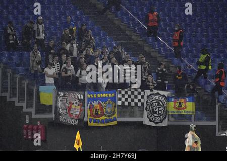Rome, Italy. 25th Nov, 2021. Zorya Luhansk Fans during the UEFA Europa Conference League group C match between A.S. Roma vs Zorya Luhansk at Stadio Olimpico on November 25, 2021 in Rome, Italy. Credit: Independent Photo Agency/Alamy Live News Stock Photo