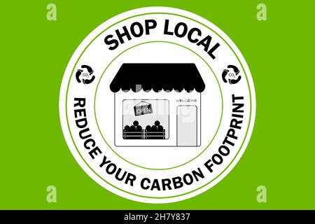 Shop local reduce the carbon footprint, logo, sustainable and ethical consumption Stock Photo