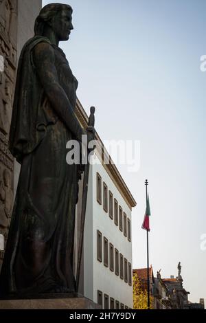 Statue at the entrance to the Judicial Court of the District of Porto, Portugal Stock Photo