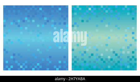 Set Of Square Abstract Backgrounds With Polygon Textures On A Blue Gradation, Vector Illustration. Stock Vector