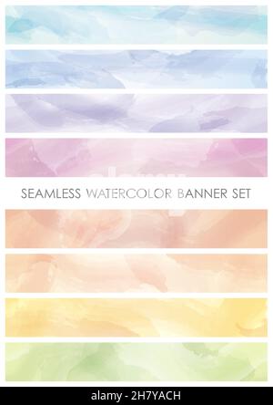 Seamless Vector Watercolor Brush Stroke Banners Set Isolated On A White Background. Horizontally Repeatable. Stock Vector