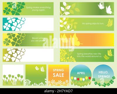 Set Of Spring Banners And Cards Isolated On A Plain Background, Vector Illustration. Stock Vector