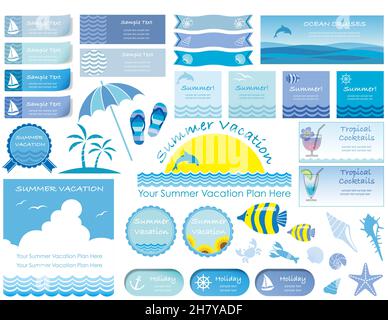 Summer Info-graphics, Cards, And Icons Set Isolated On A White Background. Vector Illustration. Stock Vector