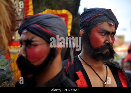 Jakarta, Indonesia - April 4, 2018 : Warok figures in Reog Ponorogo during a cultural carnival event in Jakarta, Indonesia. Stock Photo