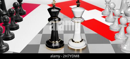 Poland and Switzerland - talks, debate, dialog or a confrontation between those two countries shown as two chess kings with flags that symbolize art o Stock Photo