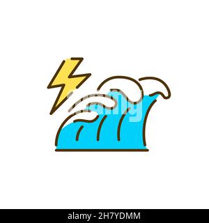 Tidal wave power generation. Sustainable renewable energy sources. Pixel perfect, editable stroke colorful icon Stock Vector