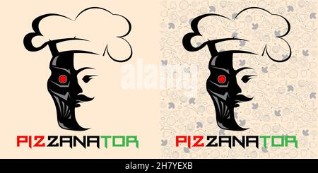 abstract minimal logo with silhouette of terminator in chef hat 1 Stock Vector