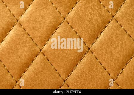 Texture of yellow leather as background, closeup Stock Photo