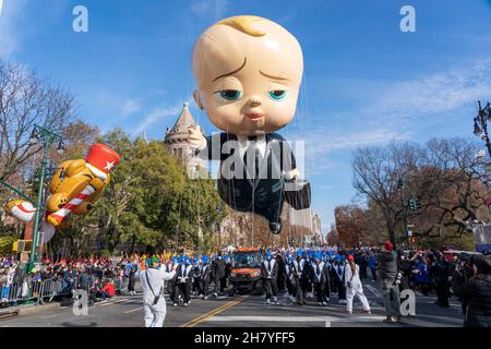 The Boss Baby balloon moves through the 95th Annual Macy's