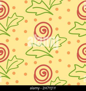Round flower with leaves childrens seamless pattern, textile and packaging design vector illustration Stock Vector