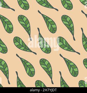 Seamless pattern with bright green fantasy leaf, decorative art background wallpaper Stock Vector