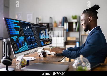 KPI Business Analytics Data Dashboard. Analyst Using Computer Stock Photo