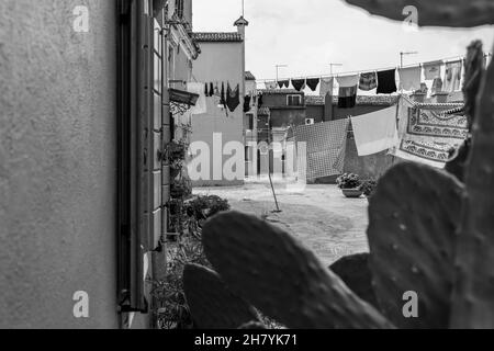 The magic of Buranoin Black and white Stock Photo