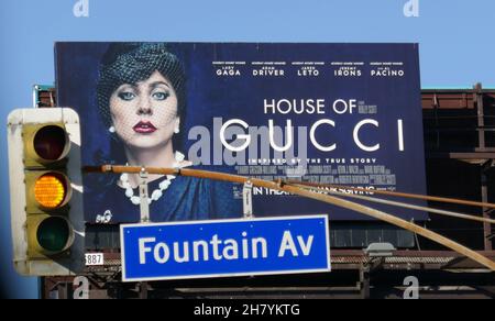 Los Angeles, California, USA 25th November 2021 A general view of atmosphere of Lady Gaga House of Gucci Billboard on November 25, 2021 in Los Angeles, California, USA. Photo by Barry King/Alamy Stock Photo Stock Photo
