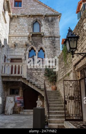 Old street in old city of Split in Croatia Stock Photo
