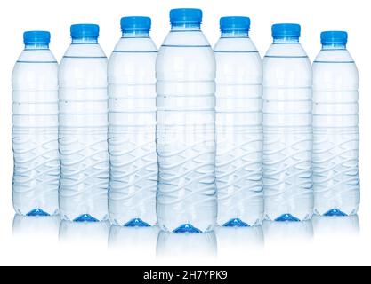 Water drinks in many bottles isolated on a white background Stock Photo