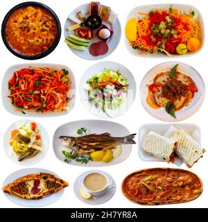 Set of Turkish dishes isolated on white background Stock Photo