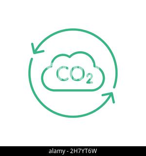 CO2 Carbon dioxide cloud inside circle arrows. Cloud thin line icon with two arrows symbolizing greenhouse effect. Carbon footprint concept. Vector Stock Vector
