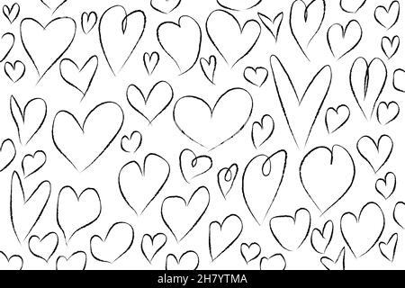 Hand drawn hearts pattern, set of design elements. Vector illustration. Stock Vector