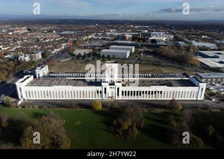 Liverpool, UK, 26th November 2021. An aerial photograph taken on Novermber 17th shows the iconic Littlewoods building in Liverpool which is being earmarked for a potential £70m redevelopment which would include major studios, creative office space and new media facilities. The scheme could create almost 4,000 jobs, transforming Liverpool into one of Europe’s premier TV and Film hubs. Credit: Jon Super/Alamy. Stock Photo