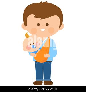 Father carrying his baby in a sling. Stock Photo