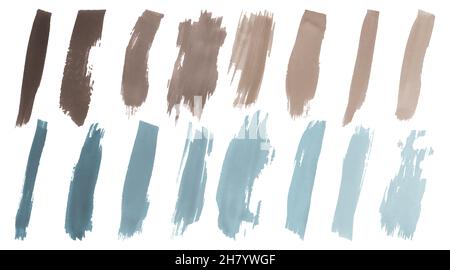 Beige Water Brush strokes. Trace of Isolated Art Drawn Stains. Dirty Smears Splatter. Teal Watercolor Strokes Element. Stock Vector