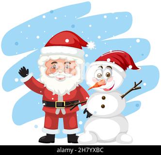 Santa Claus and Snowman cartoon character illustration Stock Vector