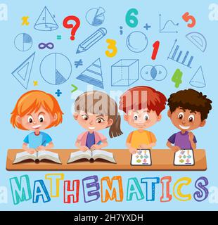 Children learning math with math symbol and tools illustration Stock ...