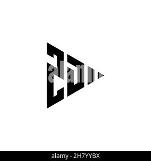 ZD Monogram logo letter with triangle play button shape style on isolated background. Triangle monogram logo, triangle play logo letter. Stock Vector