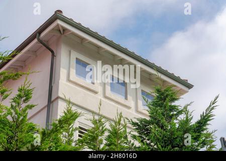 Low angle view of a beige mediterranean house at La Jolla, California Stock Photo