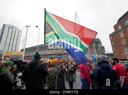 File photo dated 06-11-2021 of South Africa fans. Cardiff and the Scarlets are planning to return to Wales at the earliest opportunity after South Africa was added to the UK Government's travel red list. Issue date: Friday November 26, 2021. Stock Photo