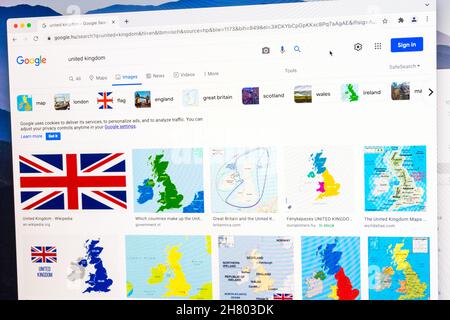 Google Image Search for United Kingdom, image results on search page seen on computer screen in browser Stock Photo
