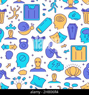 Bipolar disorder seamless pattern in colored line style Stock Vector