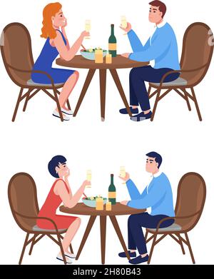 Couple at dinner semi flat color vector character set Stock Vector